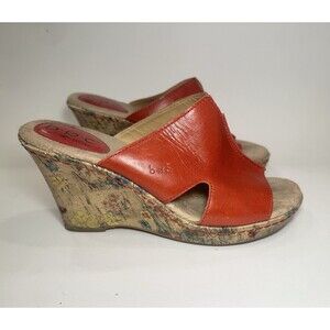 BOC Born Concept Red Leather Cork Wedge Slide Sandals Comfort 8M
